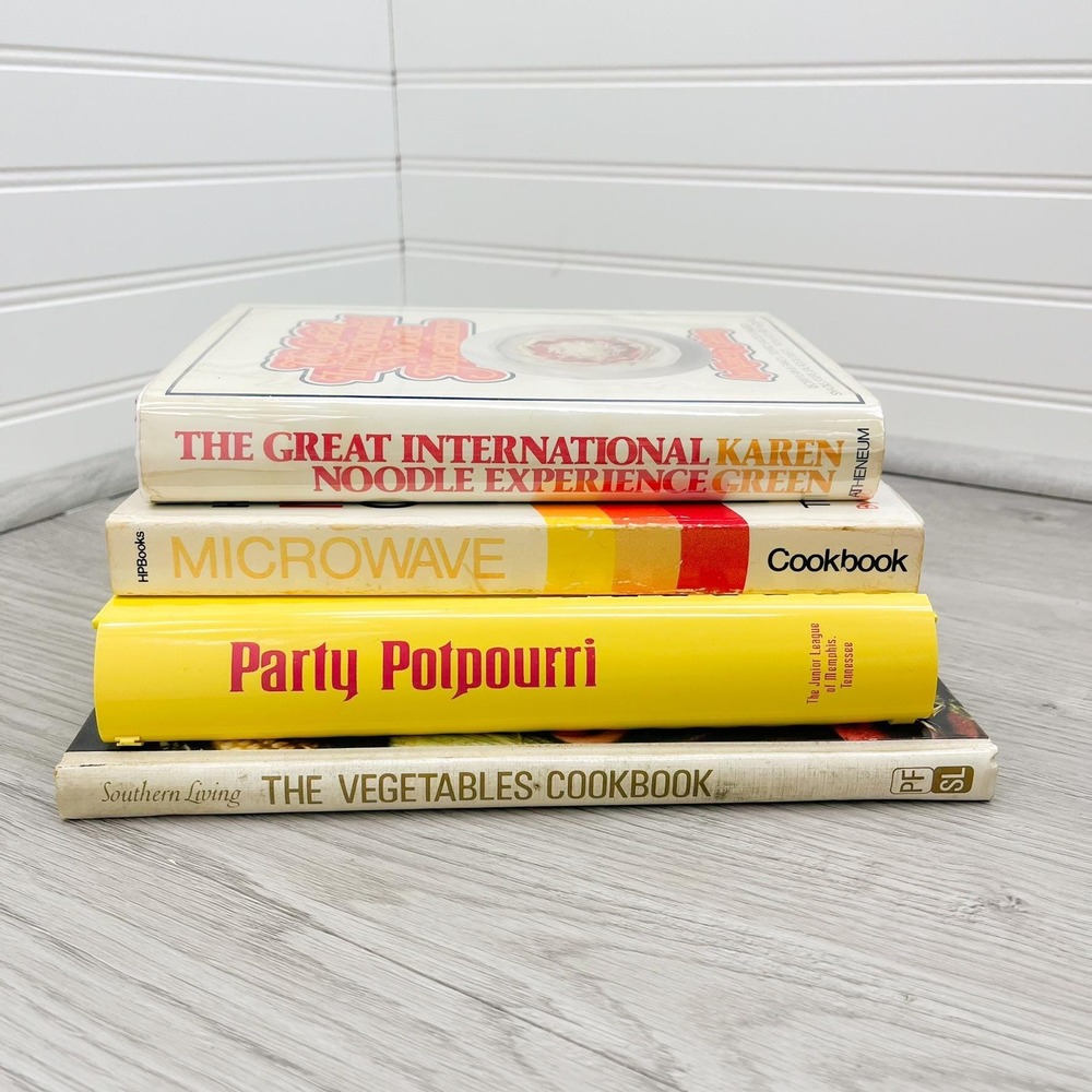 Vintage Stack of Cookbooks - Retro Books for Decoration - Yellow Stacking Books - Picture 9 of 10